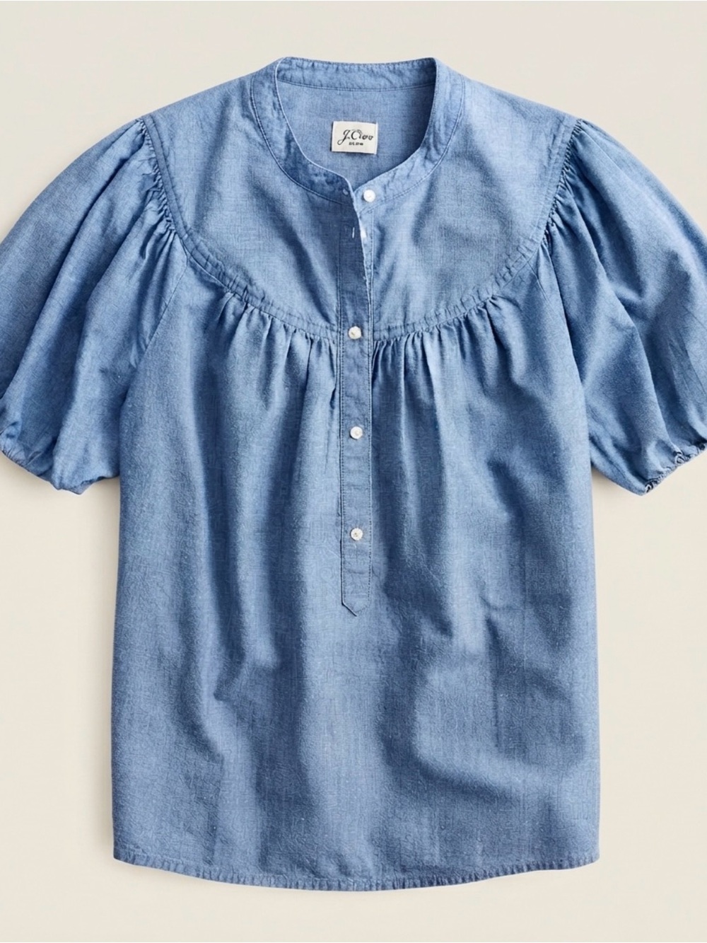 J. Crew Puff Sleeve Chambray Popover Top Shirt Blue Cotton - XS